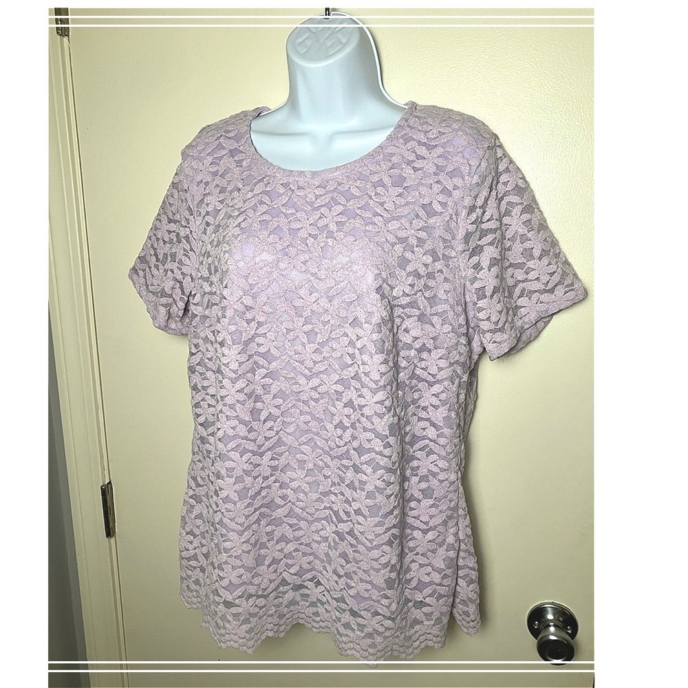 Teddi Rose Women's Lavender Lace Soft Romantic Feminine Short-Sleeve Top Size XL